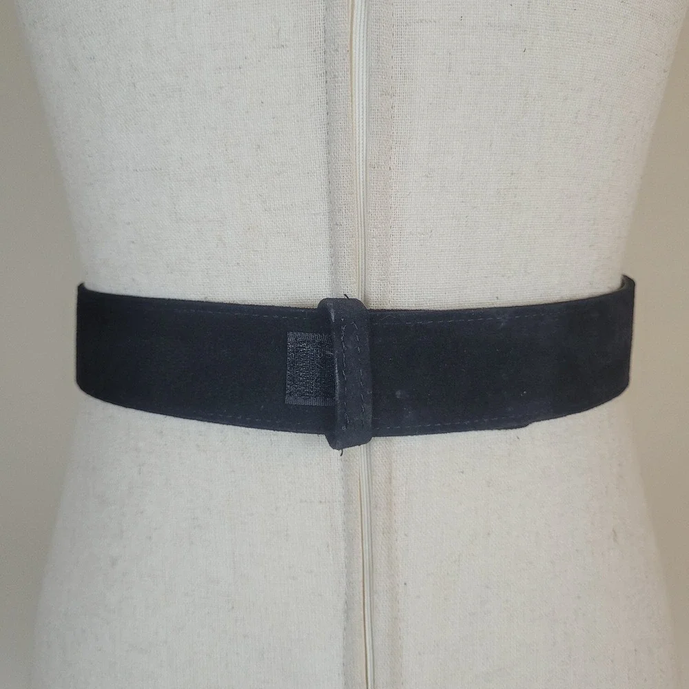 Vintage Ginnie Johansen Belt XS Black Suede Cinch Waist 90s Minimalist Retro